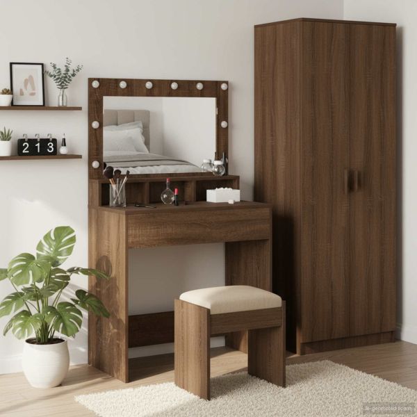 Тоалетка с рафт Кафяв дъб 75,5 x 41 x 135 см Инженерно дърво