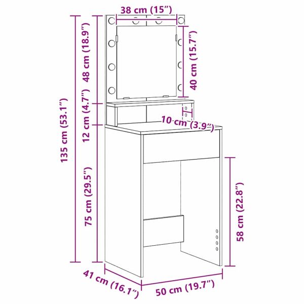 Тоалетка с рафт Сив Сонома 50 x 41 x 135 см Инженерно дърво