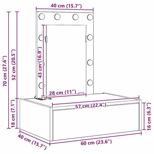 Тоалетка Черно 60 x 40 x 70 см Инженерна дървесина