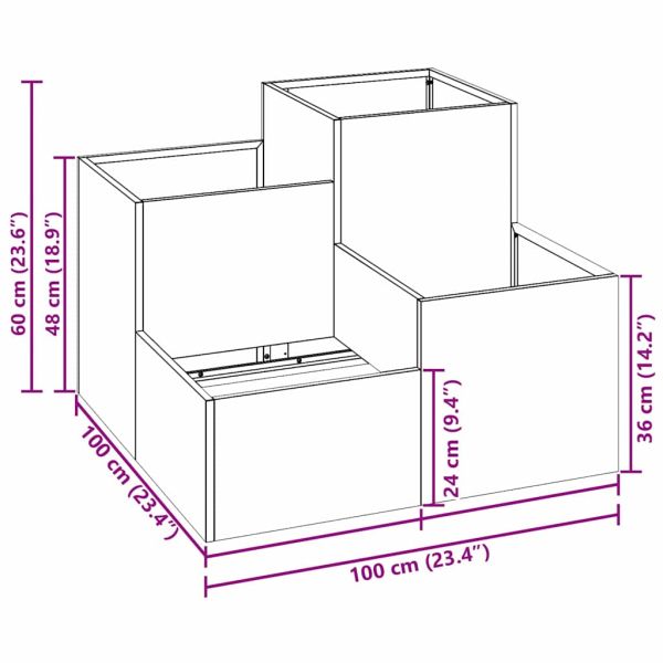 Градинска саксия Черно 100 x 100 x 60 см Стомана
