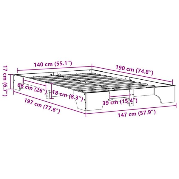 Рамка за легло Кафяво с восъчно покритие 140 x 190 cm
