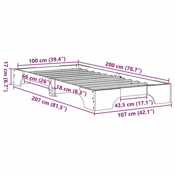 Рамка за легло Бяло 100 x 200 cm Солидно борово дърво