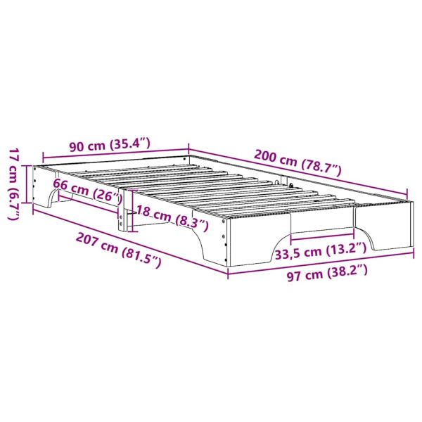 Рамка за легло Солидно борово дърво 90 x 200 cm