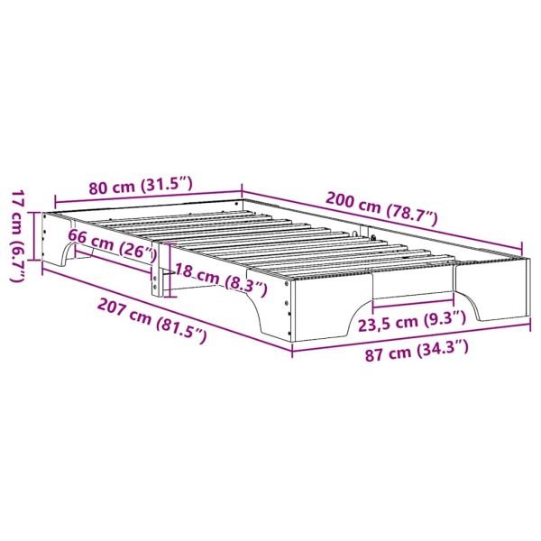 Рамка за легло Бяло 80 x 200 cm Солидно борово дърво