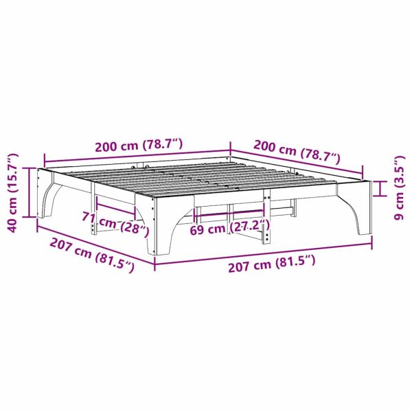 Рамка за легло Кафяво 200 x 200 cm Солидно борово дърво
