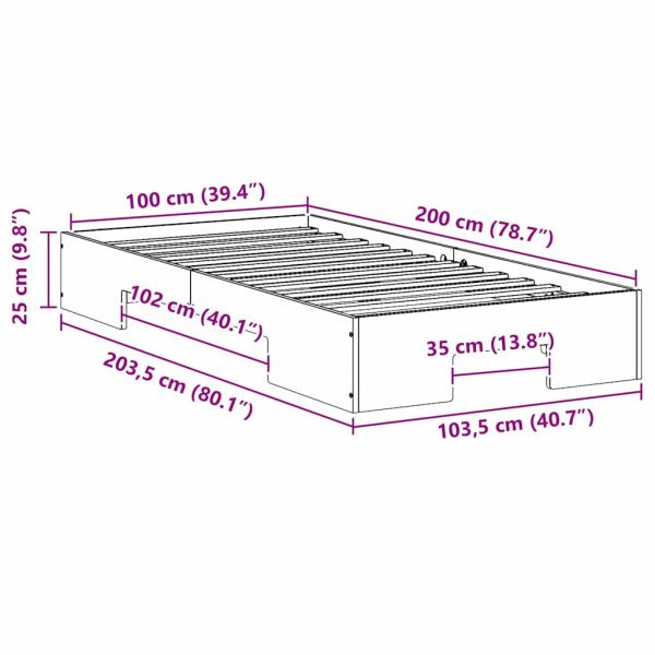 Рамка за легло Кафяво 100 x 200 cm