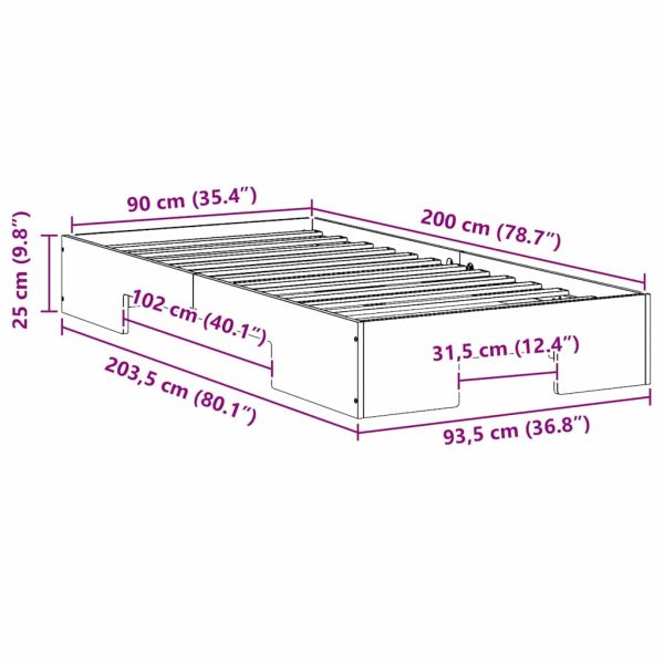 Рамка за легло Кафяво 90 x 200 cm