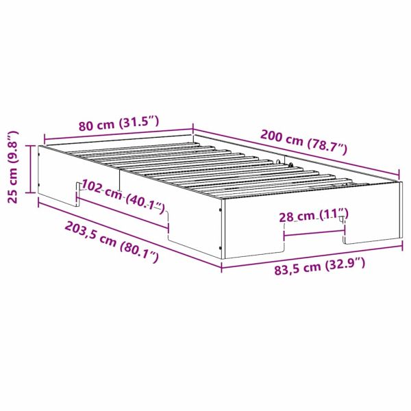 Рамка за легло Кафяво 80 x 200 cm