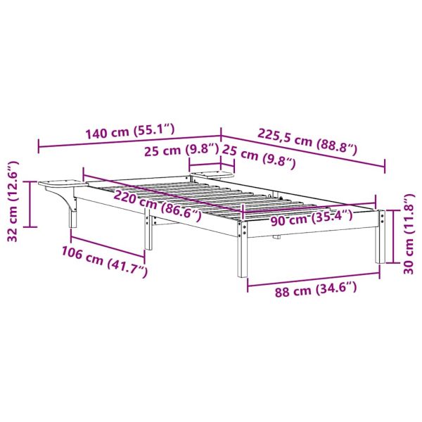 Легло с нощни шкафчета Естествен 90 x 220 cm