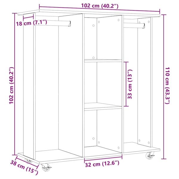 Гардероб с рафт Черен дъб 102 x 38 x 110 см Инженерно дърво