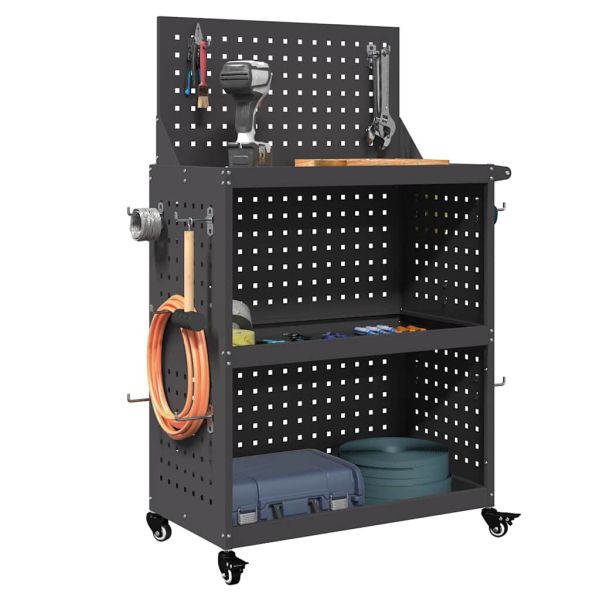 Карача за инструменти с рафт с колело Черно 65 x 35 x 111 см