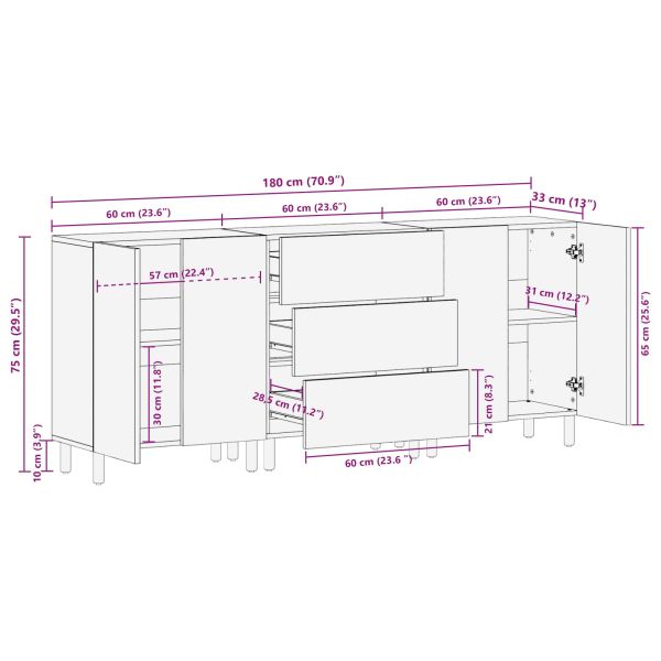 Служебен шкаф 3 pcs Финал на бяло измиване 180 x 33 x 75 см