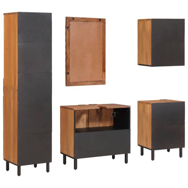 Комплекти за баня 5 pcs Кафяво акацие Солидно мангово дърво