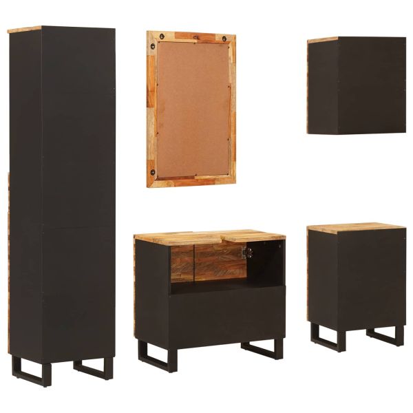 Комплекти за баня с рафт 5 pcs Естествен Солидно мангово дърво