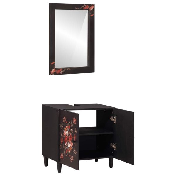 Комплект шкафове за баня с врата 2 pcs Солидно мангово дърво