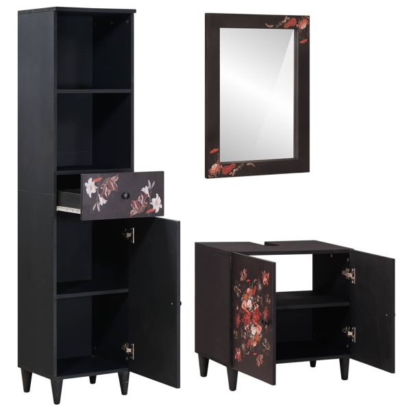 Комплект шкафове за баня с чекмедже 3 pcs Солидно мангово дърво