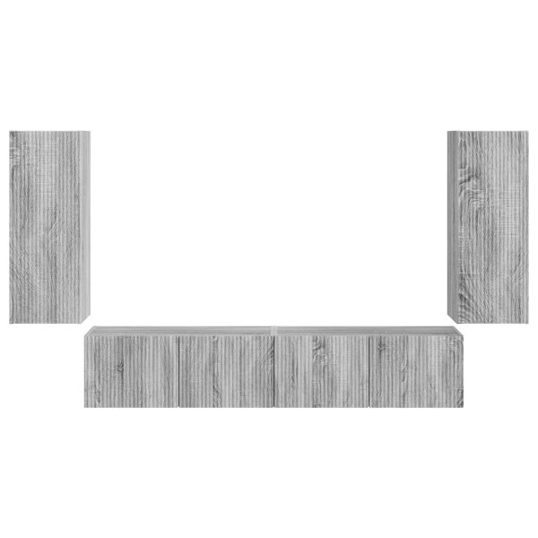 Комплект за стена на телевизор 4 pcs Сив Сонома Инженерно дърво