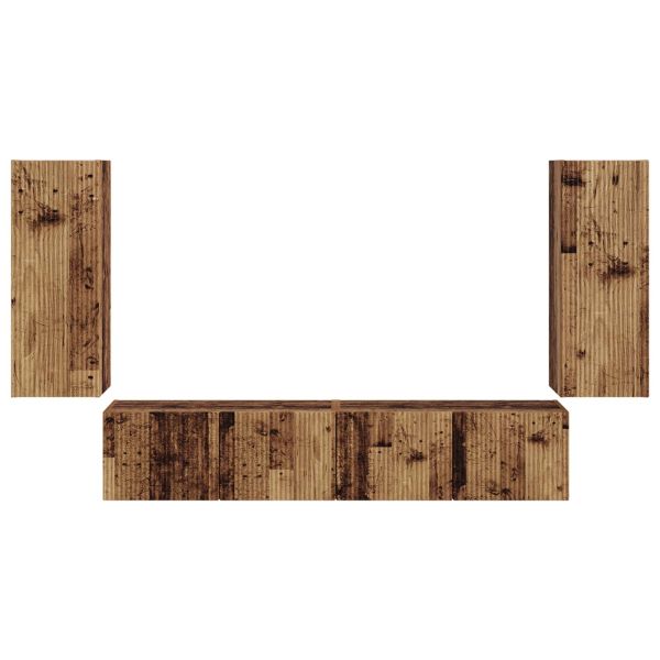 Комплект за стена на телевизор 4 pcs Старо дърво