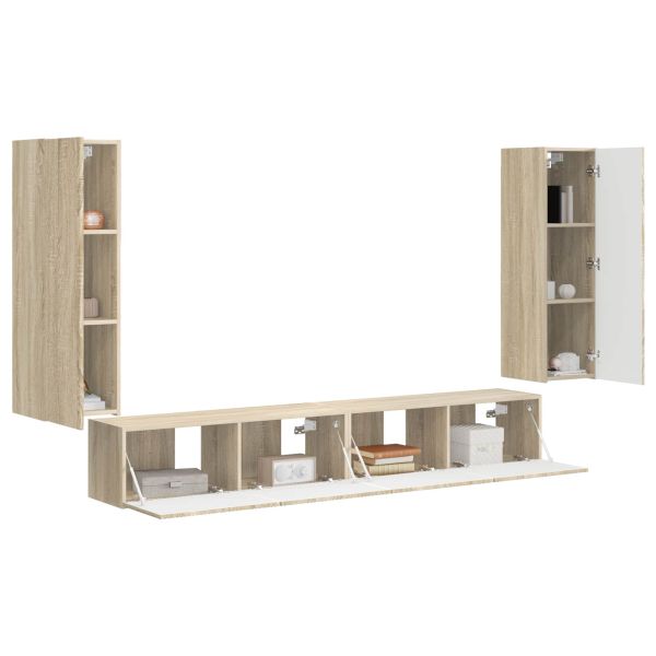 Комплект за стена на телевизор 4 pcs Сонома дъб Инженерно дърво