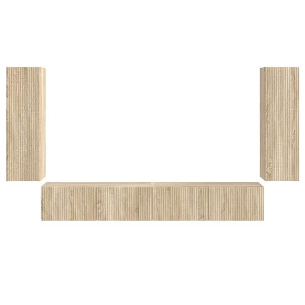 Комплект за стена на телевизор 4 pcs Сонома дъб Инженерно дърво