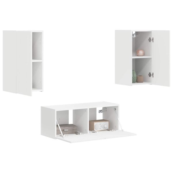 Комплект ТВ шкаф Монтиране на стена 2 pcs Бяло Инженерно дърво