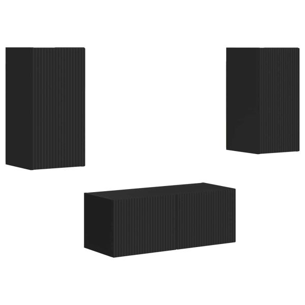 Комплект ТВ шкаф Монтиране на стена 2 pcs Черно Инженерно дърво