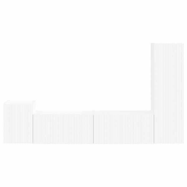 Комплект ТВ шкаф Монтиране на стена 4 pcs Бяло Инженерно дърво