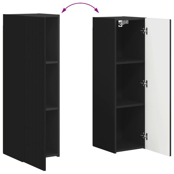 Комплект ТВ шкаф Монтиране на стена 4 pcs Черно Инженерно дърво