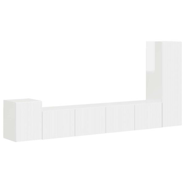 Комплект ТВ шкаф 3 pcs Лъскаво бяло Инженерно дърво