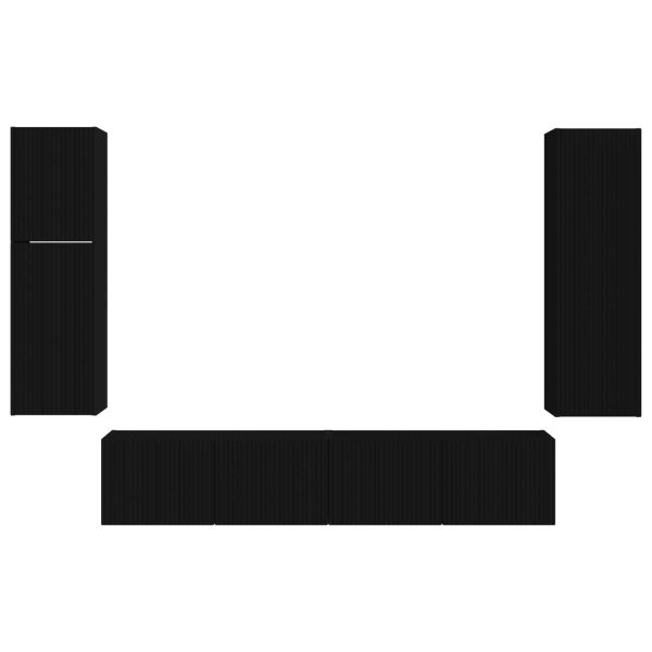 Комплект ТВ шкаф Монтиране на стена 4 pcs Черно Инженерно дърво