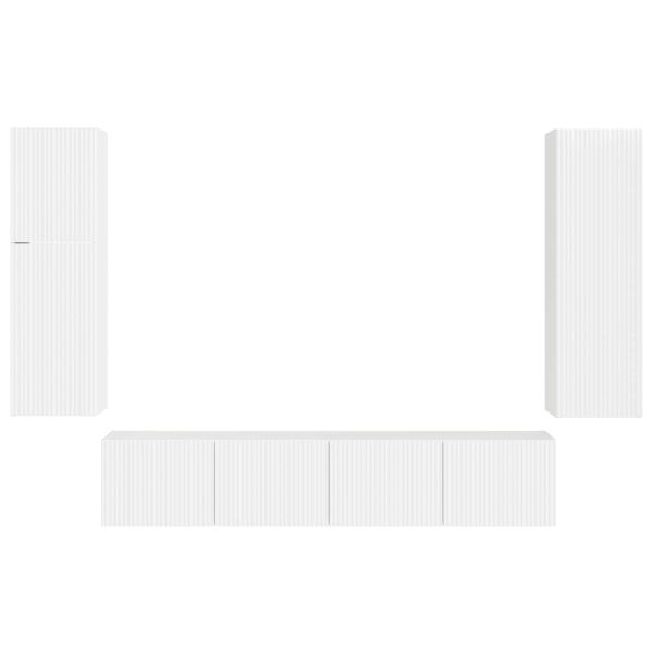 Комплект ТВ шкаф 4 pcs Лъскаво бяло Инженерно дърво