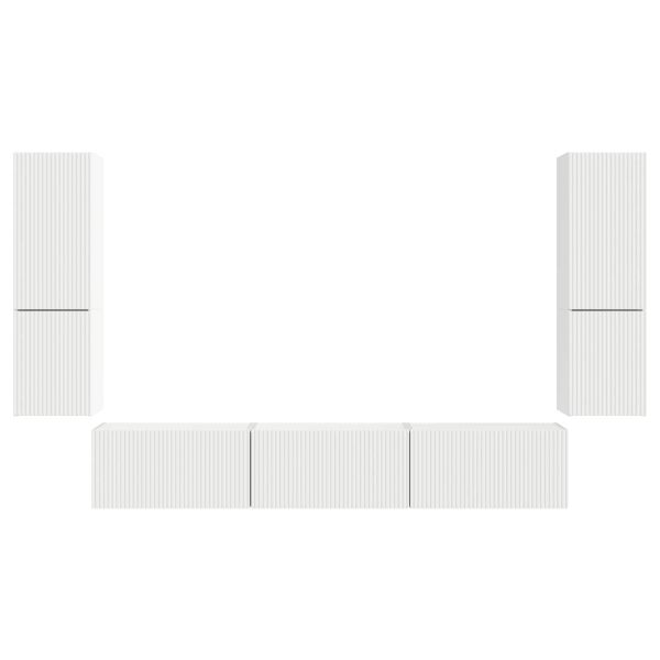 Комплект ТВ шкаф Монтиране на стена 4 pcs Бяло Инженерно дърво