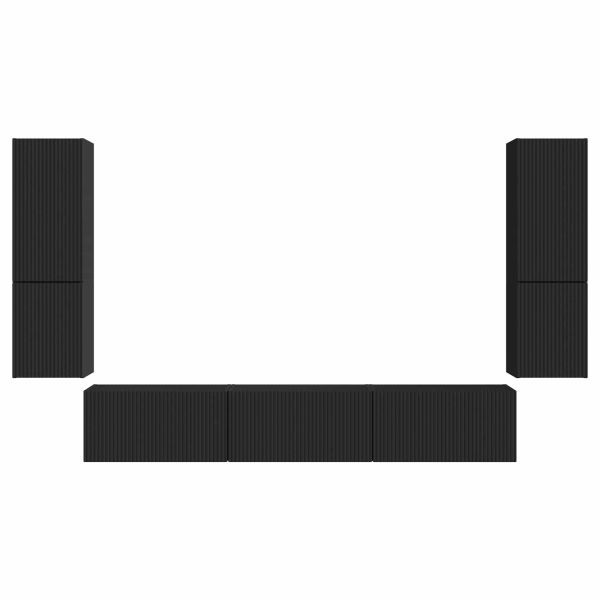 Комплект ТВ шкаф Монтиране на стена 4 pcs Черно Инженерно дърво