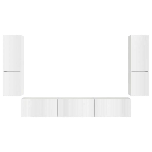 Комплект ТВ шкаф 4 pcs Лъскаво бяло Инженерно дърво