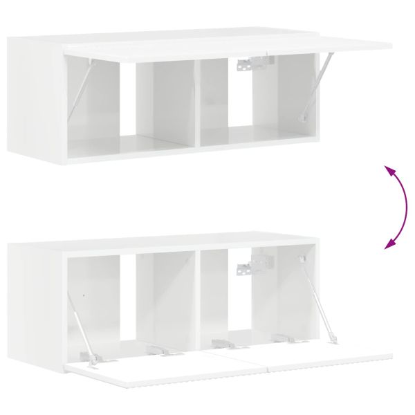 Комплект ТВ шкаф 6 pcs Лъскаво бяло Инженерно дърво