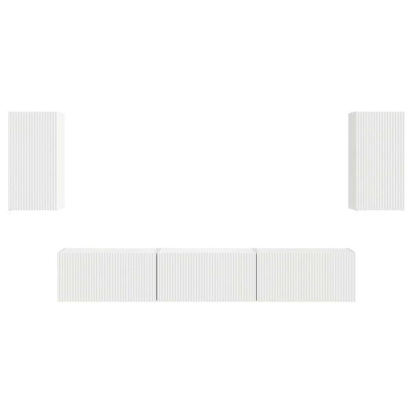 Комплект ТВ шкаф Монтиране на стена 5 pcs Бяло Инженерно дърво