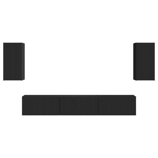 Комплект ТВ шкаф Монтиране на стена 5 pcs Черно Инженерно дърво