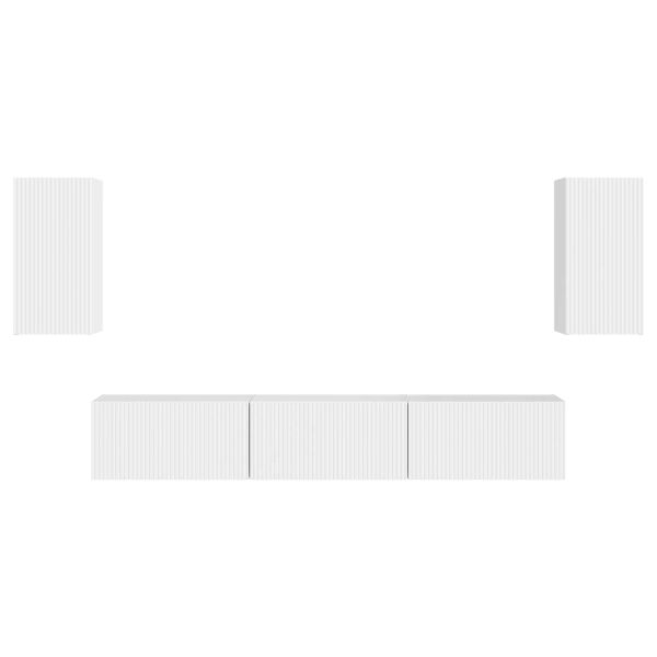 Комплект ТВ шкаф 5 pcs Лъскаво бяло Инженерно дърво