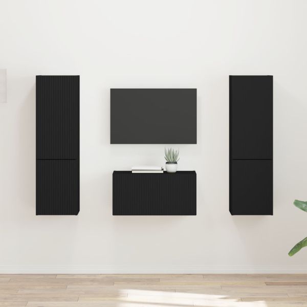 Комплект ТВ шкаф 5 pcs Черно Инженерно дърво