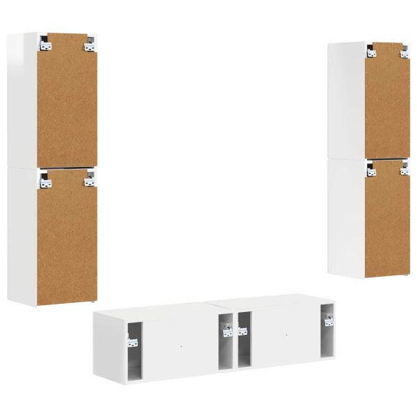 Комплект ТВ шкаф 6 pcs Лъскаво бяло Инженерно дърво