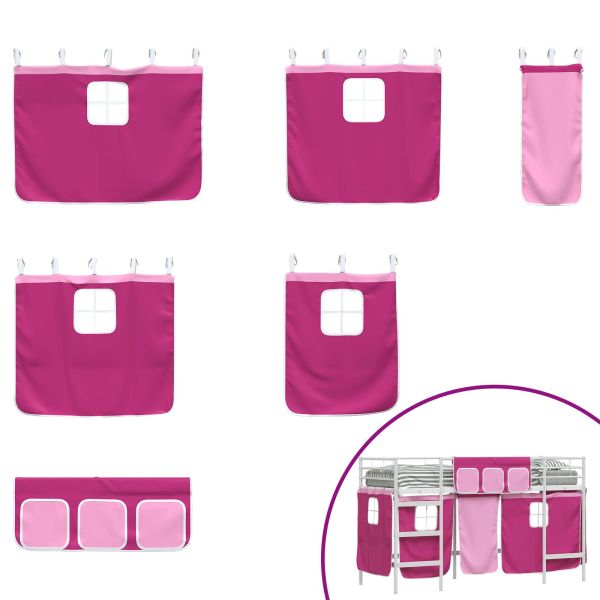 Детско легло на етажи с завеси Бяло и розово 90 x 190 cm