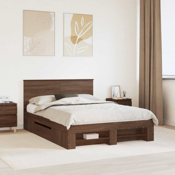 Рамка за легло с таблото Кафяв дъб 140 x 200 cm Инженерно дърво