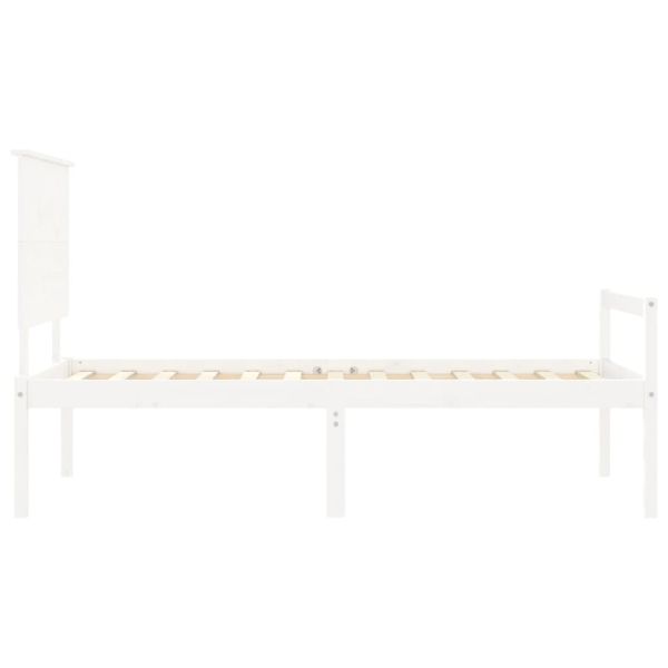 Легло за възрастни с табла, бяло, 90x200 см, масивно дърво