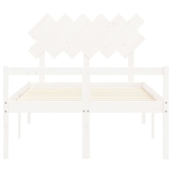 Легло за възрастни с табла, бяло, Small Double, масивно дърво