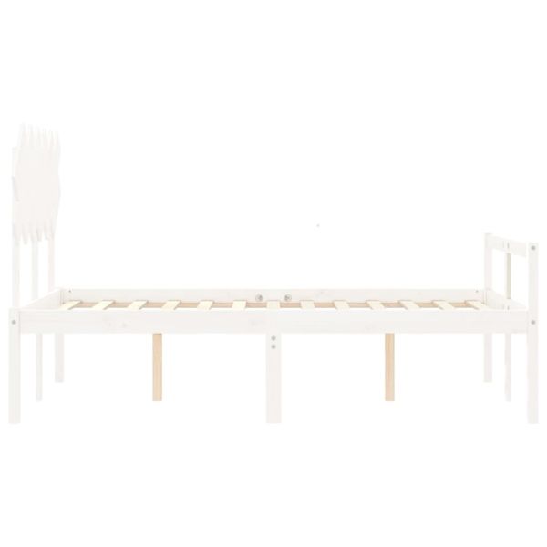 Легло за възрастни с табла, бяло, Small Double, масивно дърво