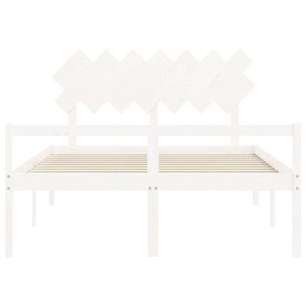 Легло за възрастни с табла, бяло, 140x190 см, масивно дърво