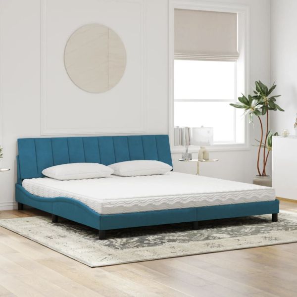 Легло с матрак Hanko, синьо, 200x200 см, кадифе