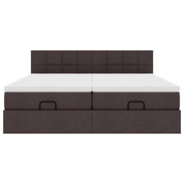 Османска легло с матраци и LED, тъмнокафяво, 160x200 см, плат