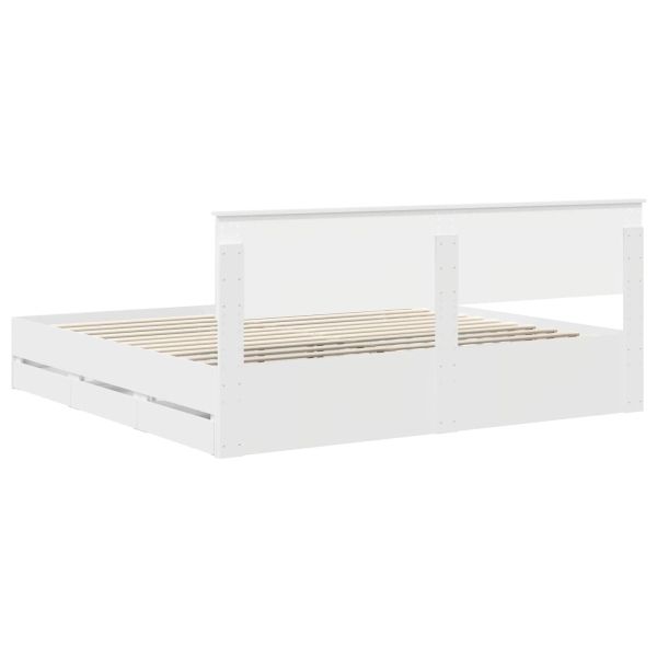 Рамка за легло с чекмедже Бяло 200 x 200 cm Инженерна дървесина