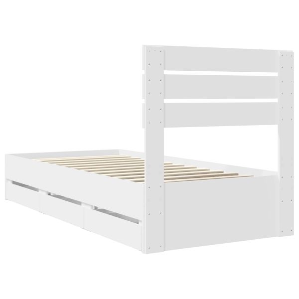 Рамка за легло с чекмедже Бяло 75 x 190 cm Инженерна дървесина